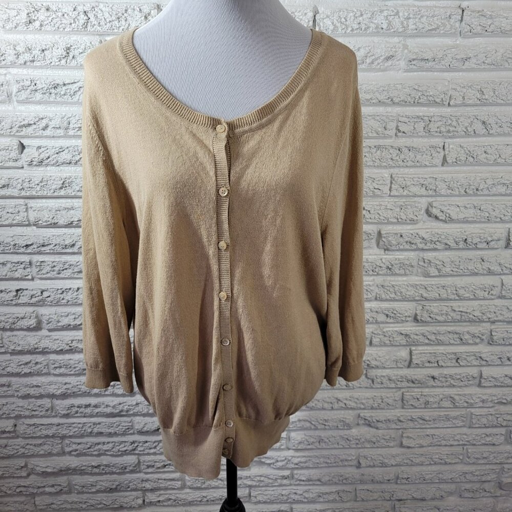 Lane Bryant Womens Sweater 18 20 Plus Cardigan Beige Lightweight Metallic E11XE